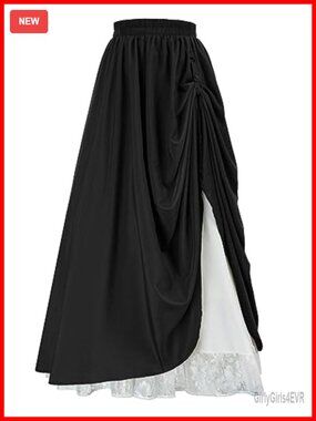 Victorian Renaissance Layered Ruffled Maxi Skirt Elastic Waist Lightweight